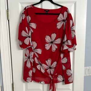 Alfani Red and White Tie Blouse